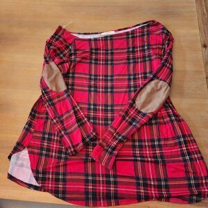 A.gain Size 3X Long Sleeve Plaid Red Blue Top